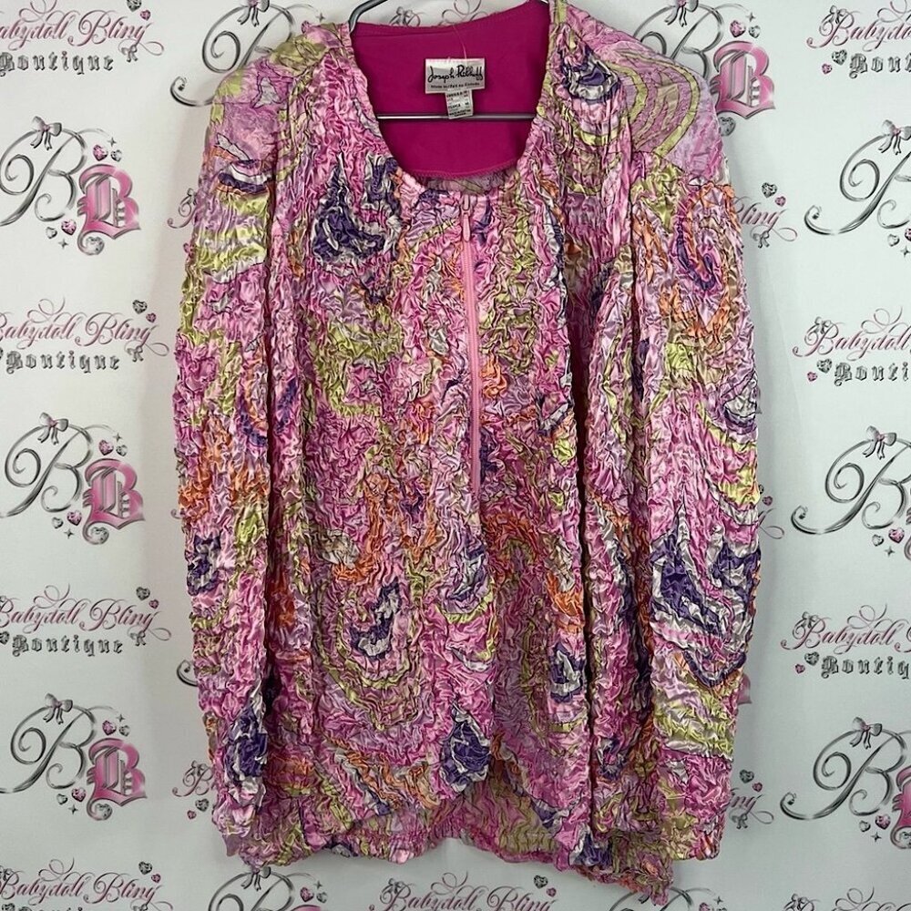 Joseph Ribkoff cardigan zip up coat jacket light Multicolor Crinkle Blouse